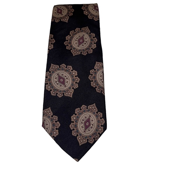 Vintage Christian Dior Men’s Black Medallion Printed Silk Tie - Picture 3 of 7